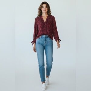 41 Hawthorn Melissa Tie Sleeve Paisley Blouse Burgundy Size Medium